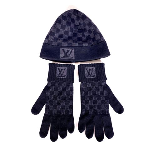 lv black gloves|grey lv men's beanie.